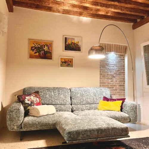 Cosy living room with exposed wooden beams